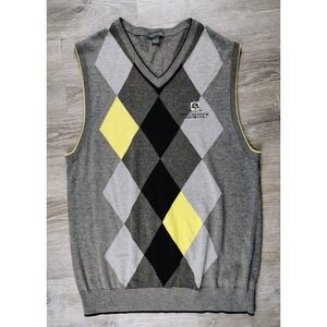 Antigua Argyle Sweater Vest L Gray Black Yellow Embroidered Logo Country Club